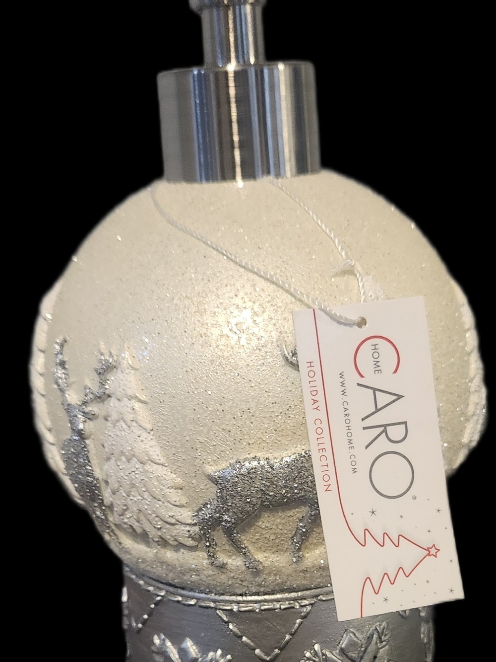 CARO Home White Glitter Reindeer Soap/Lotion DISPENSER